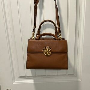 Tory Burch Tan Leather Satchel with Gold Accents AND Matching Wallet